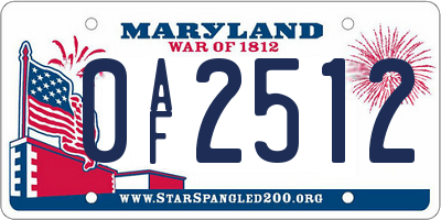 MD license plate 0AF2512