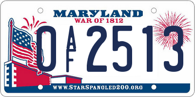 MD license plate 0AF2513