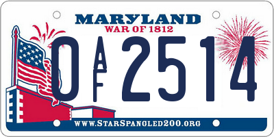 MD license plate 0AF2514
