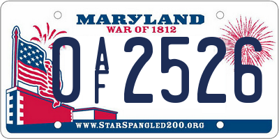 MD license plate 0AF2526