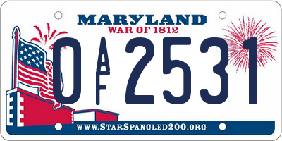 MD license plate 0AF2531