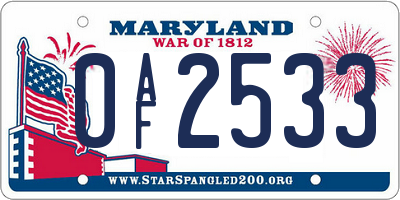 MD license plate 0AF2533