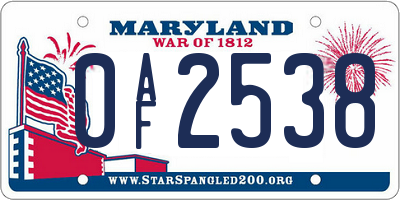 MD license plate 0AF2538