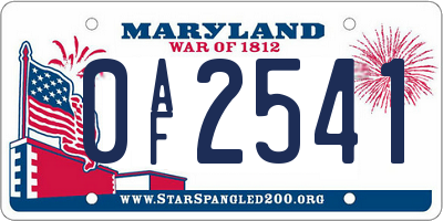 MD license plate 0AF2541