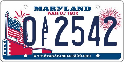 MD license plate 0AF2542