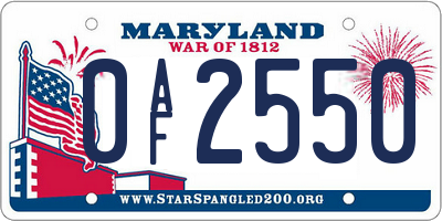 MD license plate 0AF2550