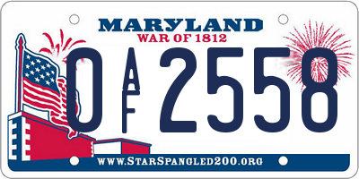 MD license plate 0AF2558