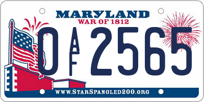 MD license plate 0AF2565