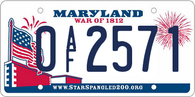 MD license plate 0AF2571