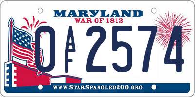 MD license plate 0AF2574