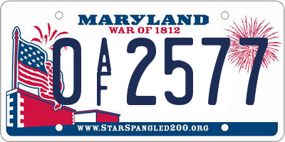 MD license plate 0AF2577