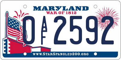MD license plate 0AF2592