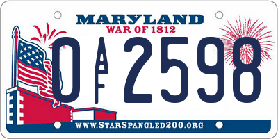MD license plate 0AF2598