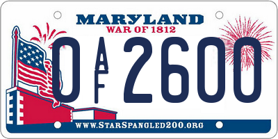 MD license plate 0AF2600