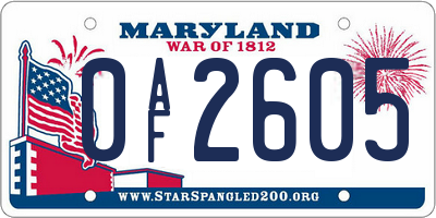 MD license plate 0AF2605