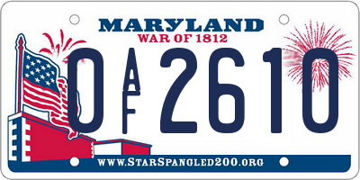 MD license plate 0AF2610