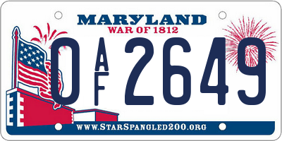 MD license plate 0AF2649