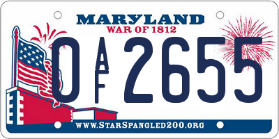 MD license plate 0AF2655