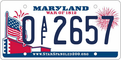 MD license plate 0AF2657