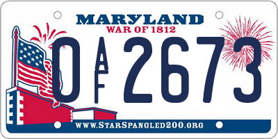 MD license plate 0AF2673
