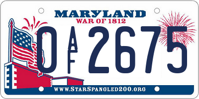 MD license plate 0AF2675