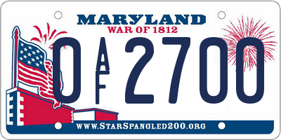 MD license plate 0AF2700