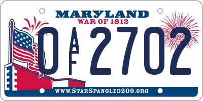 MD license plate 0AF2702