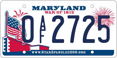 MD license plate 0AF2725