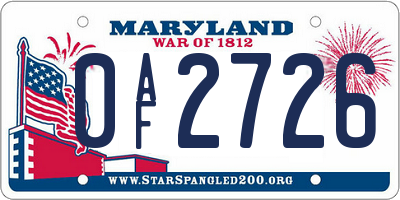 MD license plate 0AF2726