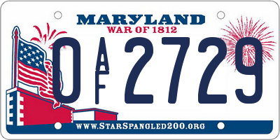 MD license plate 0AF2729