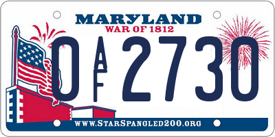 MD license plate 0AF2730
