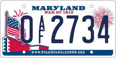 MD license plate 0AF2734