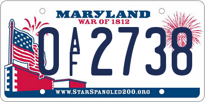 MD license plate 0AF2738