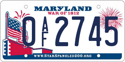 MD license plate 0AF2745