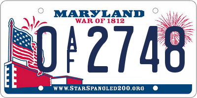 MD license plate 0AF2748