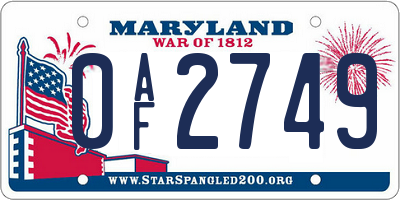 MD license plate 0AF2749