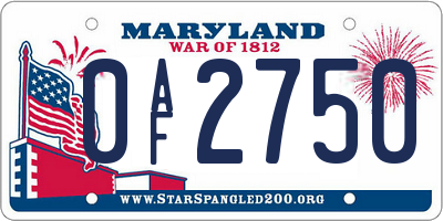 MD license plate 0AF2750