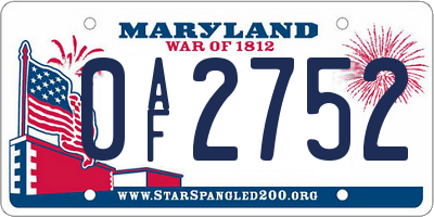 MD license plate 0AF2752