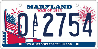 MD license plate 0AF2754