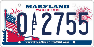 MD license plate 0AF2755