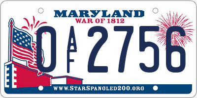 MD license plate 0AF2756