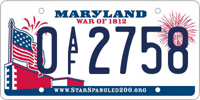 MD license plate 0AF2758