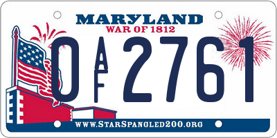 MD license plate 0AF2761