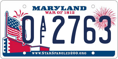 MD license plate 0AF2763