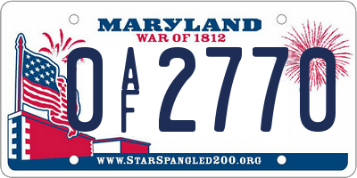 MD license plate 0AF2770