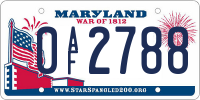 MD license plate 0AF2788