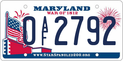 MD license plate 0AF2792