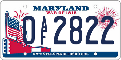 MD license plate 0AF2822