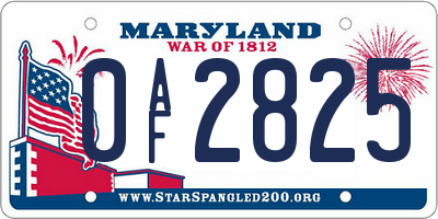 MD license plate 0AF2825