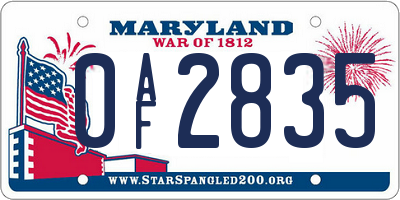 MD license plate 0AF2835